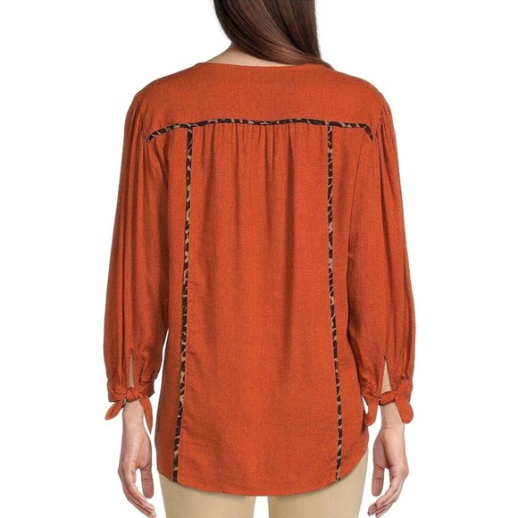 JOHN MARK Popover Top Women's Sz L Animal Trim Coastal Boho Lagenlook Mature - Picture 2 of 14